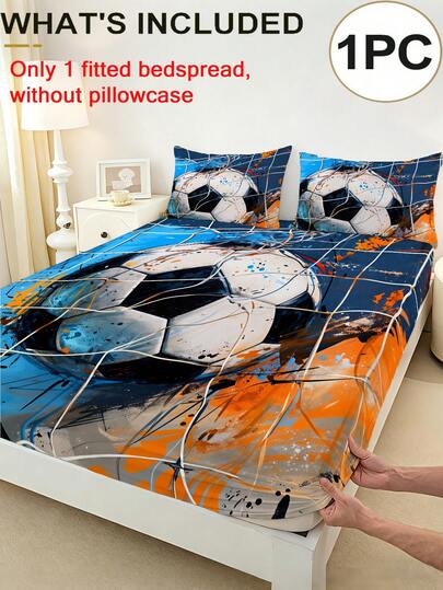 1 pieza Sábana ajustada con tema deportivo (solo sábana, sin funda de almohada), impresa con patrón de fútbol, protector de colchón, se ajusta a camas individuales/dobles/queen/king. Artículo decorativo para dormitorio, habitación de invitados, dormitorio, hotel, apto para todas las estaciones. Regalo para padres, amigos, pareja