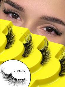 GROINNEYA 9 Pairs Of Half-Strip False Eyelashes Create Cat Eye Makeup Lashes Transparent Lash Bands Fake Eyelashes Lightweight & Fluffy Mink Half Lashes Natural Makeup Effect Half Eye Lashes Natural Short Accent False Lashes,Portable For Daily Wear - Black - View 2