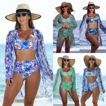 Nuevo Bikini de Tres Piezas para Mujer, Moderno y Sexy, con Estampado Multicolor y Malla - Patrón 2 - Ver 2