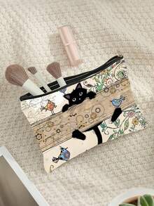 1pc Cute Cat Pattern Cosmetic Bag, Portable Travel Organizer Pouch, Women Handbag, Summer Bag, Holiday Bag, Makeup Bag, Wallet, Backpack, Back To School Supplies. - Multicolor - View 4
