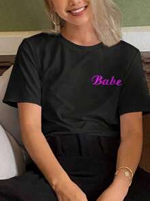 short-sleeveCamisetas personalizadas para mujer - Camisetas bordadas personalizadas, agrega texto, elige fuentes y colores para crear tu propia camiseta bordada única. Diseñar una camiseta bordada personalizada es el regalo perfecto para tu novia, una opción ideal para citas de parejas y también adecuada para aniversarios, cumpleaños, fiestas y otras ocasiones. Camisetas con texto bordado personalizado, bordado de texto, blusas de mujer, camisetas con texto personalizado, camisetas de manga corta para mujer, blusas. Deportes100% Algodón - Negro - Ver 3
