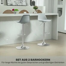Set Of 2 Bar Stools, Padded Bar Chairs With Steel Frame, Backrest, Height-Adjustable Kitchen Chairs With Footrest, 360° Swivel Counter Stools For Kitchen, Living Room, Dining Room, Grey Faux Leather - Grey - View 3
