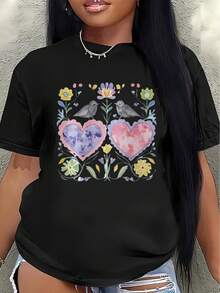 Nuevo modelo 2026,% algodón, adecuado para primavera y verano, corte holgado, ropa casual, diseño moderno, material duradero, camiseta de mujer de primavera-verano con estampado de alta calidad. Perfecta para vacaciones en la playa, viajes a la playa, campamentos de verano, ropa casual, reuniones temáticas de vacaciones, camisetas de manga corta adecuadas para el uso diario. - Negro - Ver 11