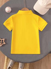Young Boy Classic Bright Yellow Solid Color Short Sleeve Polo Shirt Suitable For Daily Outings, Gatherings, Performances And Events - Yellow - View 3
