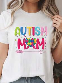 ModernoMom Awareness Autistic Parents Camiseta Sólida con Estampado Gráfico Autista, Top Casual de Manga Corta para Mujer para Primavera y Verano, Camisetas Gráficas para Mujer, Ropa Ca - Blanco - Ver 6