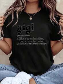 Camiseta de Mujer ModernoWomen con Estampado de Letras GIGI - Top Casual de Manga Corta y Cuello Redondo, Camisa Casual para Primavera y Verano, Lavable a Máquina, Cómoda para Uso Diario 220gRopa Casual - Negro - Ver 6