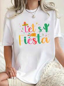 Camiseta de Fiesta Mexicana para el Cinco de Mayo de Le's Fiesta - Tops de Verano para Oficina para Mujer, Ropa de Vacaciones para Mujer, Transpirable y Cómoda - Blanco - Ver 6
