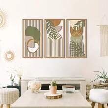 2D flaches Holz Wanddekor Set 3 Stücke mittelalterliche moderne Kunst neutrale böhmische Dekoration geeignet für Wohnzimmer, Schlafzimmer oder Büro, Wohnzimmer Dekoration | Perfekt für 11 Feiertage Naturholz Dekoration - Feiertagsdekoration ohne Strom erforderlich - Verschiedenfarbig - Übersicht 4