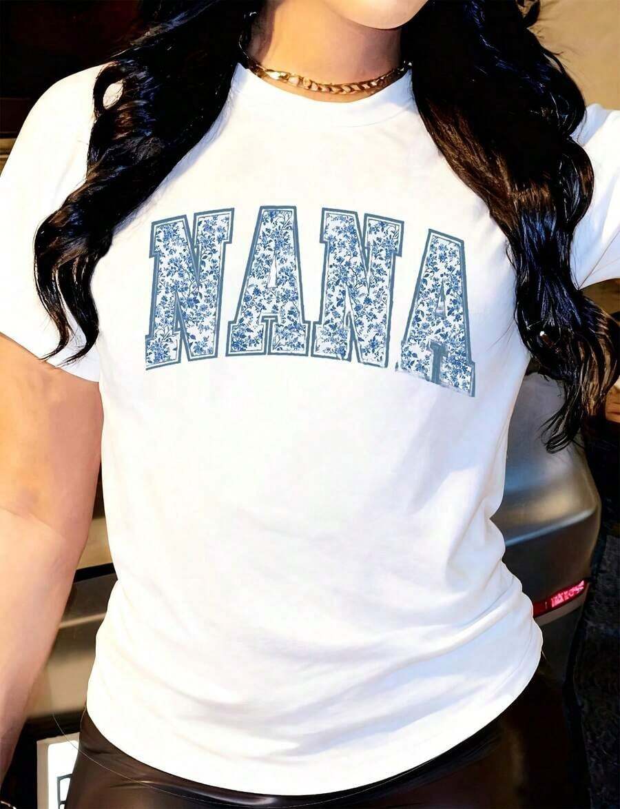 Nueva Llegada 2026: Camiseta de Mujer con Diseño Floral Nana, Tela Suave y Transpirable, 100% Algodón, para Uso Diario, con Estampado Gráfico - Blanco - Ver 1