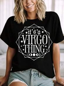 It's A Graphic T-Shirt With The Virgo Zodiac Sign For Astrology Lovers And Zodiac Sign Enthusiasts - Vintage Street Style, Unisex, Cotton, Short Sleeve, Round Neck, 100% Cotton. - 黑色 - 查看 3