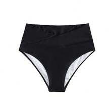 Nuevo traje de baño de dos piezas en color sólido con shorts de natación ajustados de cintura alta, ropa de baño de estilo resort de alta gama para mujeres. - bañador negro - Ver 6