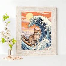 5D钻石画套装 - 冲浪猫图案，全圆钻石画，家居装饰手工礼品 - 查看 12