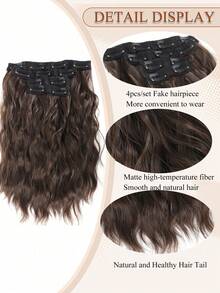 4pcs/Set Ekstensi Rambut Sintetis Bergelombang Jepit untuk Wanita, Potongan Rambut Keriting Alami Bergelombang, Campuran Warna Cokelat dan Emas, 30cm, Untuk Pemakaian Sehari-hari dan Pesta - MultiWarna - View 3