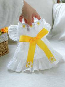 1 pieza Ropa para mascotas, Atuendo para exteriores e interiores para perros pequeños, cachorros, gatos, Estilo europeo y coreano Vestido casual nuevo con margaritas - Blanco - Ver 8