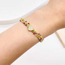 Colorful Seed Bead Heart Charm Bracelet Adjustable Multicolor Beaded Braided Cord With Zirconia Boho Jewelry For Women Daily Valentine's Day Gift - Multicolor - View 4