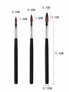 3pcs Black Acrylic Nail Art Brushes, Suitable For Gel Nail Polish, Acrylic Nail Polish And Nail Art Design, Nail Carving/Painting Brushes. Suitable For Nail Salons. Ergonomic Handles. Professional Nail Art Tools (3pcs Set/1pc Set Optional) - Multicolor - View 6