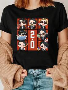 Camiseta con Estampado Colorido Estilo Gangster Serie 2.0 - Camiseta Casual de Manga Corta con Cuello Redondo para Mujer, Mezcla de Poliéster Suave, Corte Holgado, Imprescindible para la Moda de Primavera y Verano.camisas de mujer sudaderas para mujer sueter blusa casual mujer verano vestidos de graduación - Negro - Ver 1