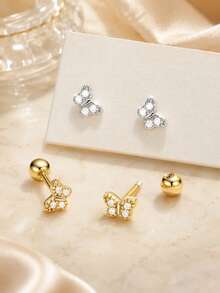 1 chiếc khuyên tai hình bướm bằng bạc 925 đính đá Cubic Zirconia – Khuyên tai sụn nhỏ nhắn, không gây dị ứng dành cho nữ - đơn - Xem 7