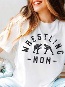 Oferta por tiempo limitado, unidades limitadas disponibles. ¡Aprovecha esta oferta! Camisetas para mujer. Esta camiseta blanca para mujer presenta un llamativo estampado de "Mamá", cuello redondo, estilo casual, tejido de calidad media y corte regular, ideal para primavera, verano y otoño. - Blanco - Ver 1