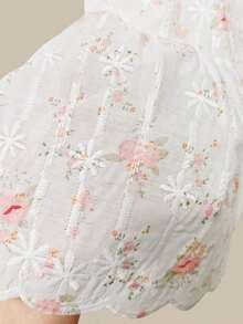 Blusa con mangas cortas, estampado floral, bordado y botones de perlas falsas, versátil y linda para mujer - Multicolor - Ver 7
