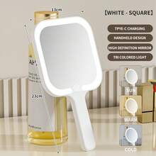 LED Lighted Makeup Mirror, Handheld Illuminated Mirror, Travel Cosmetic Mirror, Dimmable Touch Screen, 3 Color Options, Compact & Portable Vanity Mirror, Travel Essential - Rechargeable Handheld Makeup Mirror Light - View 15