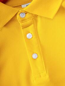 Young Boy Classic Bright Yellow Solid Color Short Sleeve Polo Shirt Suitable For Daily Outings, Gatherings, Performances And Events - Yellow - View 9