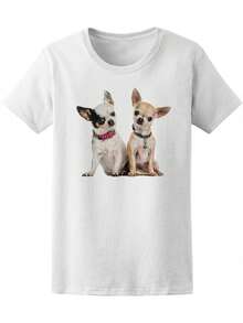 Camiseta de Mujer con Vista Frontal de Dos Perros Chihuahua -Imagen de Shutterstock, Talla X-Large para Mujer - Blanco - Ver 4