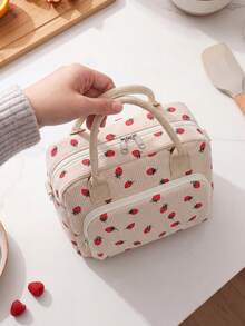 1pc Insulated Lunch Bag For Women,Lunch Tote Bag, Lunch Box Bag,Outdoor Picnic Insulated Bag,Student Thickened Cute Lunch Bag, Reusable Lunch Tote Bag, Portable Picnic Ice Bag For Work, Picnic, School Or Travel Lunch Box Bag School Supplies Stuff Accessories Bag For School School Accessories School Stuff For Traveling Waterproof Bag Insulated Lunch Bag Lunchbox - 草莓 - 查看 5