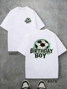Balón de fútbol con efecto salpicado verde que simboliza energía juventud y pasión por el deporte acompañado del texto Birthday Boy que representa celebración y alegría camiseta de hombre con estampado doble moderno y casual ideal para ocasiones deportivas y festivas - Negro - Ver 6