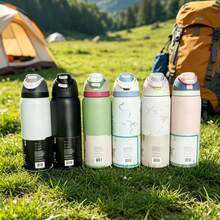 0wal-A 保溫不鏽鋼水壺 - 32oz 防漏運動水壺，配備雙功能飲用噴嘴、翻蓋吸管與寬口設計 - 24小時保冷 - 適合健身、旅行與日常使用 - 彩色 - 查看 1