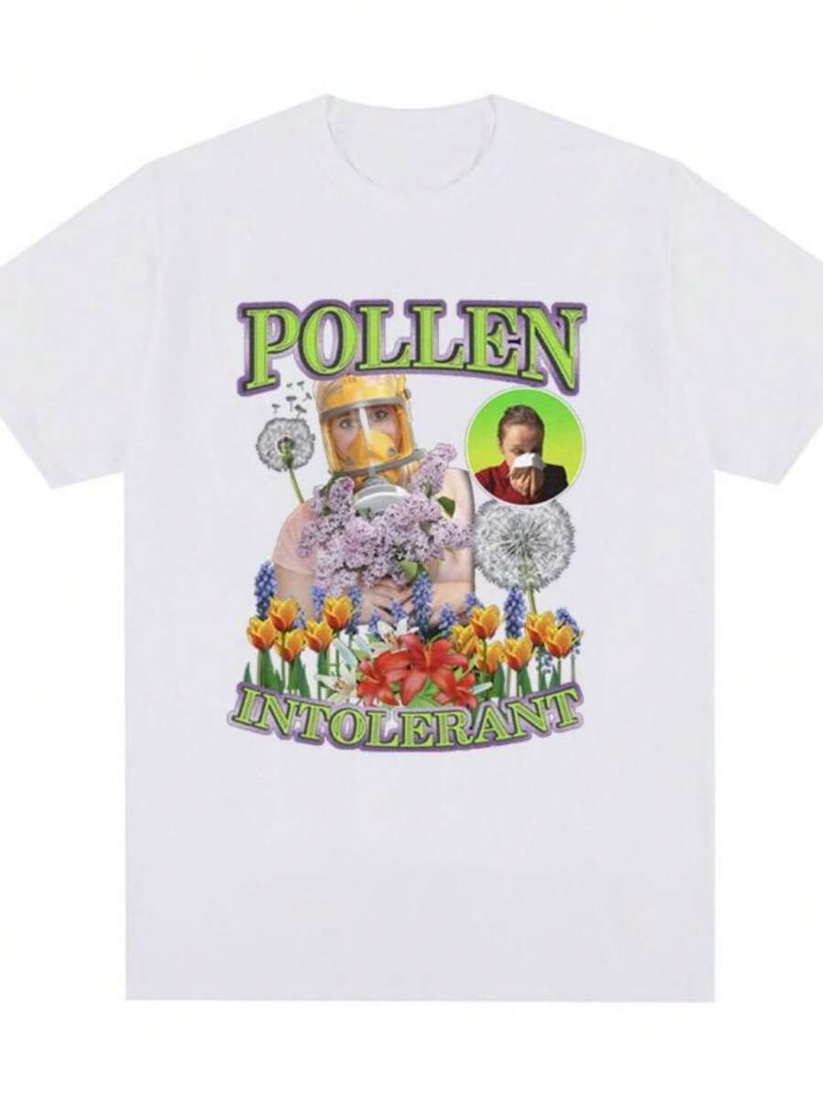 Women's T-ShirtsPollen Intolerant Meme Graphic T-Shirt Men Fashion Vintage Short Sleeve T-Shirts 100 Cotton Casual Oversized Tee Shirt Unisex - 白色 - 查看 1