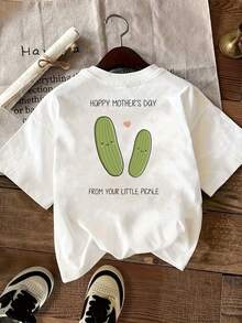 Camiseta estampada de manga corta, regalo para el Día de la Madre, camiseta casual moderna para mujer con diseño de pepino, top casual de manga corta y cuello redondo, para verano y primavera, ropa de mujer 100% algodón. - Blanco - Ver 2