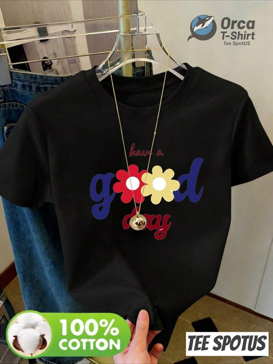 Una camiseta de manga corta para mujer, moderna, a la moda, retro, casual y holgada, adecuada para actividades al aire libre en primavera y verano.Esta camiseta de marca para mujer presenta un diseño floral y un tema de texto "Good Mood".Es cómoda y transpirable, ideal para el uso diario casual y versátil.Tiene un diseño elegante y con estilo, lo que la convierte en la elección perfecta para conjuntos de primavera y verano.Es un regalo ideal para vacaciones y ocasiones especiales.Se envía localmente.blusas para mujer,blusas casuales para dama,tops,, mujer premium,y2k,playeras de mujer curvy,ofertas y liquidaciones ropa mujer,playeras deportivas para mujer,,playeras de hombre, mujer,blusas>elegante 1QDS - Negro - Ver 1