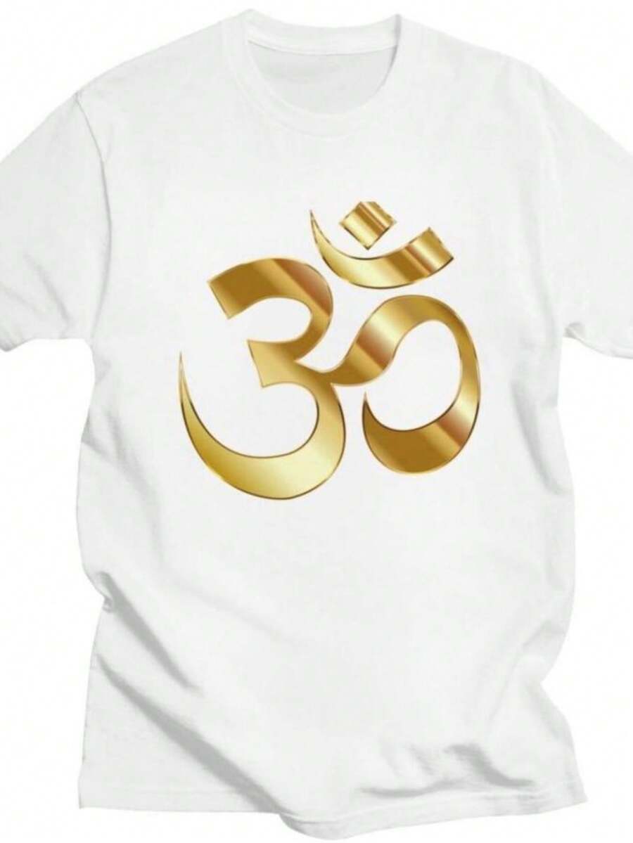 Women's Blouses Custom Male Gold Om Logo T Shirts Short-Sleeve Cotton Women T-Shirt Casual Mandala Yoga Spiritual Meditation Tees Loose Fit Clothing - 白色 - 查看 1
