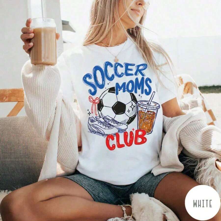 Camiseta del Club de Mamás Futboleras, Camiseta de Fútbol con Dibujos para el Día del Partido, Camiseta de Fútbol para Mujer, Camiseta para Mamá Deportista, Camiseta para el Día del Partido, blusa casual mujer, playeras de mujer algodón - Blanco - Ver 1