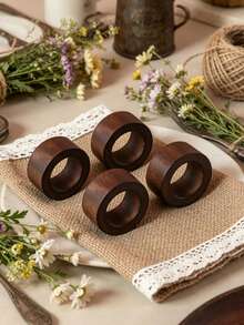 1/6/12pcs Handmade Napkin Rings, Wooden Farmhouse Vintage Style Round Napkin Rings, Suitable For Christmas, Thanksgiving, Holidays, Weddings, Parties And Other Dining Table Decor - Multicolor - View 2