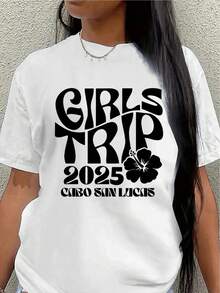 Cabo San Lucas 2026 T-Shirt, Printed Design, Lightweight And Durable, Suitable For Beach Vacations, Casual Wear, Summer Outings, Party Events, Comfortable Fit, Casual Short-Sleeved Blouse For Women. - 白色 - 查看 7