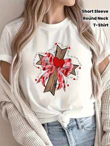 ropa de mujer Camiseta estampada linda y elegante para mujer, Camiseta cristiana para el Día de San Valentín - Camiseta inspirada en la fe con diseño de Jesús y lazo en forma de corazón, Top casual de manga corta con cuello redondo, Lavable, Adecuada para iglesia, reuniones familiares, Día de San Valentín, Tela de elasticidad media, Mes, Camisetas para el Día de los Caídos, Regalos de San Valentín, Día de la Mujer, Camisetas con diseño de anime/manga, Hombres, Ropa de hombre, Camisetas gráficas para hombre, Camisetas, Camisetas gráficas para mujer, Ropa para niños, Camisas para niños, Ropa de verano, Ropa para niñas, Camisetas, camisas de mujer - Blanco - Ver 1