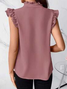 Blusa con cuello de corbata y volantes para el Día de la Mujer - Rosa vieja - Ver 2