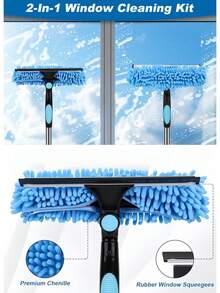 Sikat Pembersih Jendela Profesional 175 Inci (Sekitar 445 Cm) dengan Fungsi Squeegee, Kit Alat Pembersih Jendela 2-in-1 yang Dapat Diputar, Dilengkapi Tiang Ekstensi 10 Bagian, dan Kepala Fleksibel untuk Jendela Dalam/Luar Ruangan dan Kaca Mobil - Alat pembersih - View 9