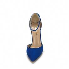 Women's Coco High Heel Pumps: Chunky Block, Pointed Closed Toe & Ankle Strap – Dress Shoes - Royal Blue - View 7
