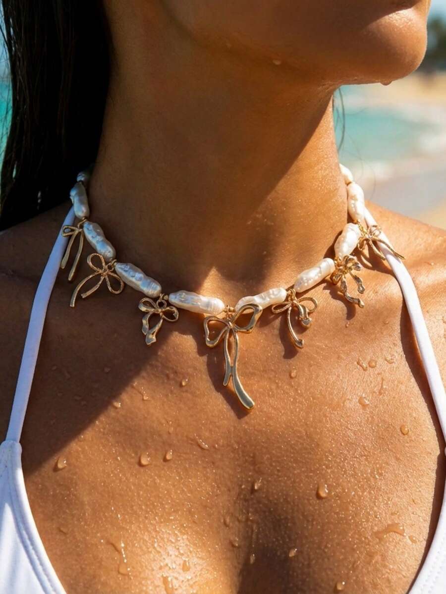 1 chiếc vòng cổ ngọc trai bất đối xứng kiểu Baroque cao cấp, sang trọng, phong cách nghỉ hè, thích hợp cho phụ nữ đeo hàng ngày, dự lễ hội và tiệc tùng. - Nhiều màu - Xem 1