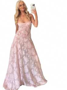 Vestido Sin Espalda Cuello Barco Estilo Elegante Vestido de Fiesta Nueva Llegada Popular - Rosa - Ver 4