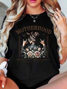 Camiseta de Maternidad para Mujer con Estampado de Diadema de Leopardo y Rosas: "Algunos Días Lo Hago Yo, Otros Días Me Siente a Mí. De Cualquier Forma Estamos Rockeando". Camiseta Gráfica para Mamás, Ropa Casual.blusa casual mujer - Negro - Ver 7