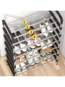 Zapatero 5 Niveles Perchero Acero Metálico Organizador 2 en 1 Armable Con 8 Ganchos Negro,Marco Metal Hogar estantes De Zapatos Muebles caja Organizador,Zapatero para armario,organizador de zapatos con sombrero, perchero, estante entrada almacenamiento grande armario organizador multifuncional. - Plateado - Ver 4