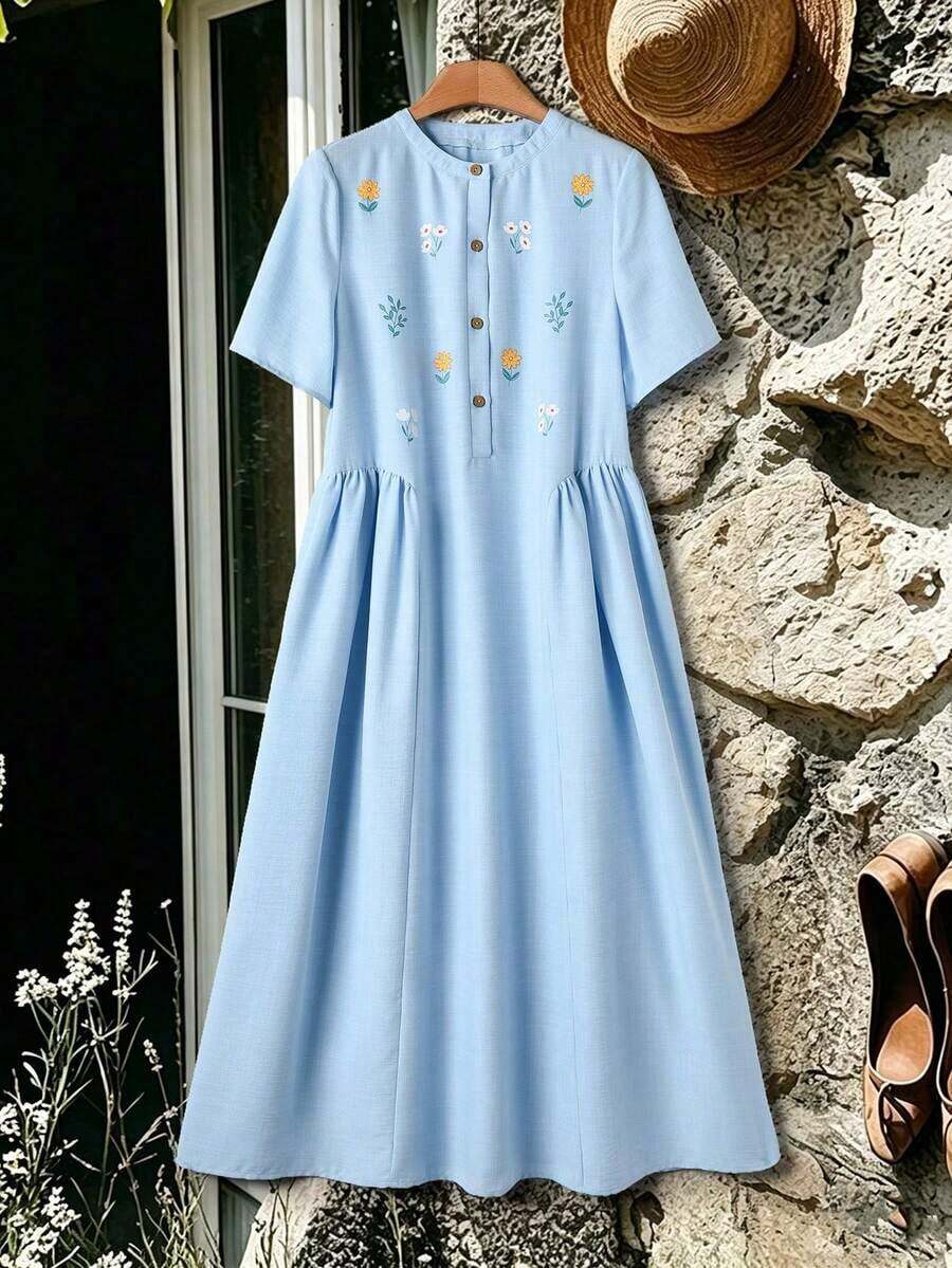 Vestido casual de mujer de longitud media con estampado floral - Negro - Ver 1