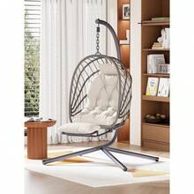 Outdoor Hanging Egg Chair With Stand And Footrest, Comfy Patio Hammock Swing Rocking Egg Chair With Cushion For Bedroom Indoor, Dark Gray - Be - Xem 4