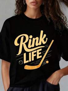 Camiseta de Algodón Estilo Vintage con Estampado de Slogan de Lisboa, Camiseta para Mujer con Cuello Redondo y Mangas Cortas, Estampado Divertido, Camiseta de Hockey Rink Life para Mujer, Camiseta Gráfica Casual de Algodón Negro con Estampado Dorado y Diseño de Nombre Personalizado, Adecuada para el Día de San Valentín, Fiestas de Navidad, Actividades Deportivas, Fiestas de Vacaciones, Salidas, Deportes y Otros Regalos Festivos (220g). para el Verano Diario - Negro - Ver 6