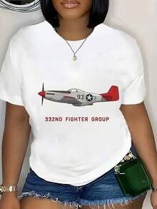 Vintage Style Cotton T-Shirt With Lisbon Slogan Print, Tuskegee Pilots 332nd Fighter Group T-Shirt, World War II Aviation History, Military Heritage, For Everyday Summer Wear - 白色 - 查看 7