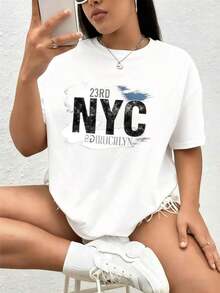 Playeras Holgadas Transpirables para Mujer, 23rd Nyc Brooklyn% - Blanco - Ver 1